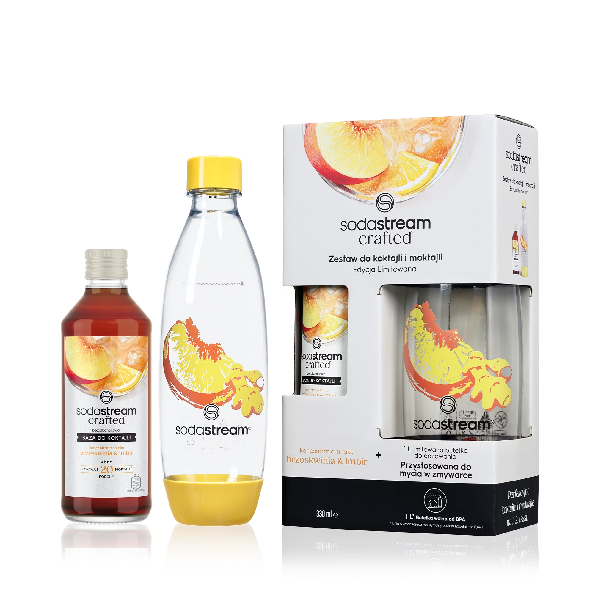 Zestaw Crafted Kit Syrop Brzoskwinia & Imbir 330 ml i butelka Fuse 1L sodastream